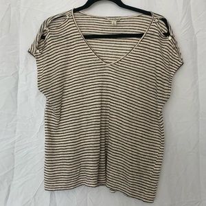 Lucky Brand Short Sleeve Top, Off-White with Black Stripes, Size S